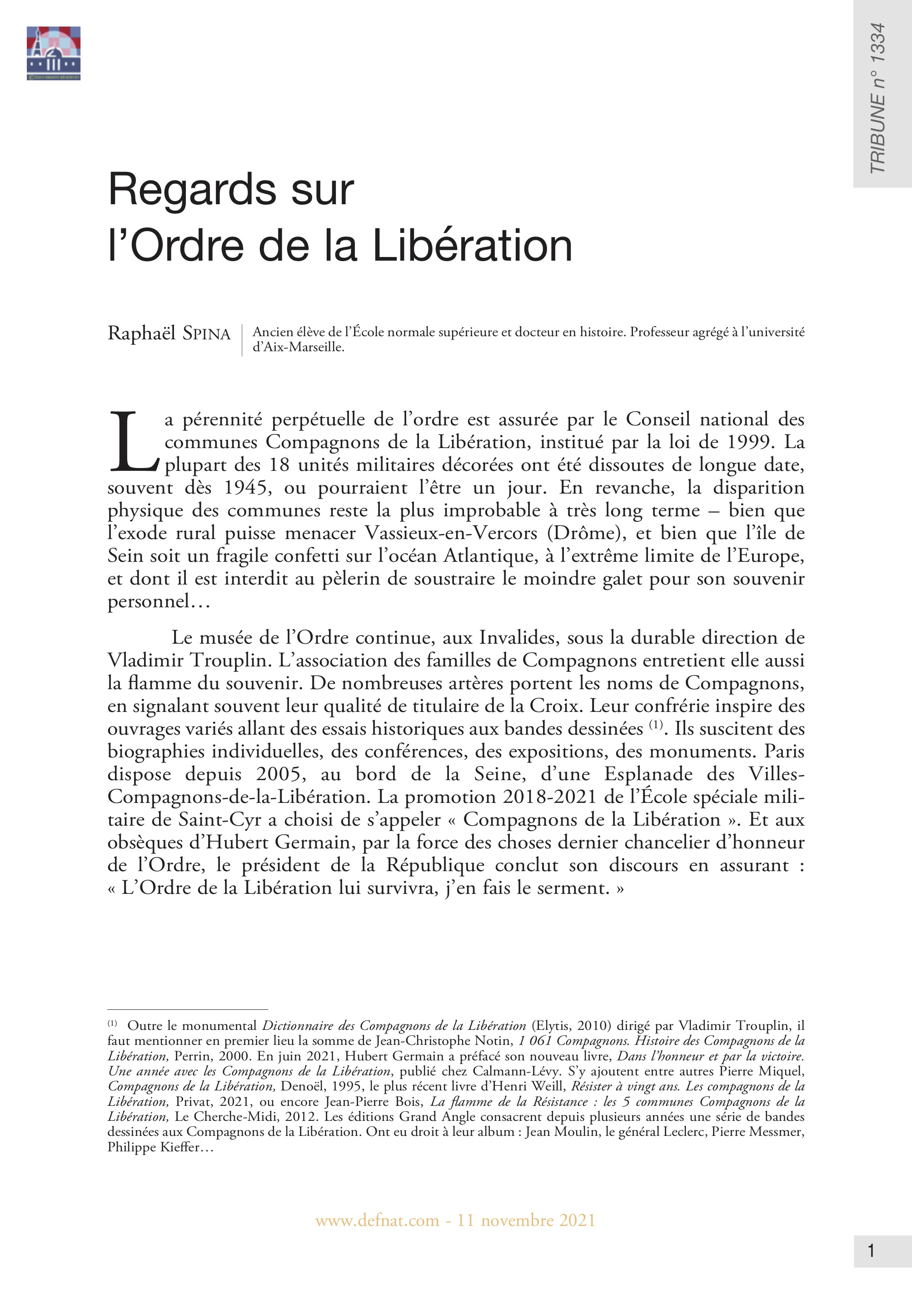 Regards sur l’Ordre de la Libération (T 1334)
